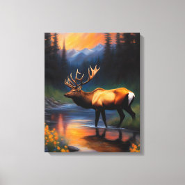 Majestic Elk Staande Berg Stoom Schilderen Canvas Afdruk