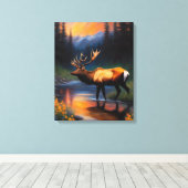 Majestic Elk Staande Berg Stoom Schilderen Canvas Afdruk (Insitu (Houten vloer))