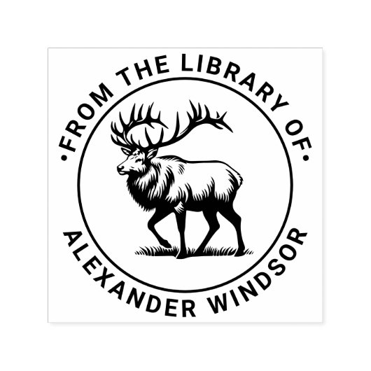 Majestic Elk Standing Library Boeknaam Zelfinktende Stempel (Design)