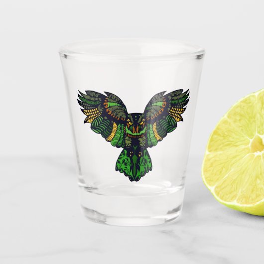 Majestic Emerald Owl Glass Shot Glas (Voorkant)