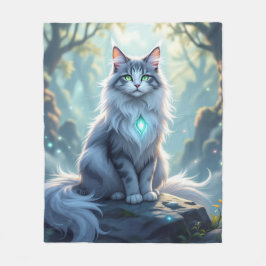 **Majestic Fantasy Cat with Mystical Aura – High F Fleece Deken