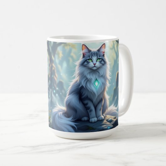 **Majestic Fantasy Cat with Mystical Aura – High F Koffiemok (Voorkant rechts)