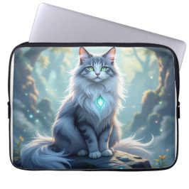 **Majestic Fantasy Cat with Mystical Aura – High F Laptop Sleeve