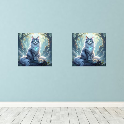 **Majestic Fantasy Cat with Mystical Aura – High F Muurkunst Sets (Houten vloer)