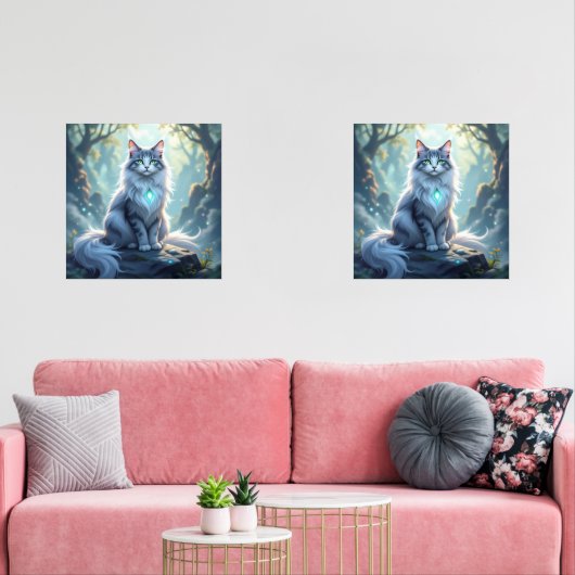 **Majestic Fantasy Cat with Mystical Aura – High F Muurkunst Sets (Woonkamer)