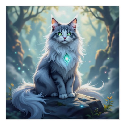**Majestic Fantasy Cat with Mystical Aura – High F Perfect Poster (Voorkant)