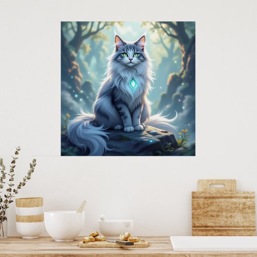 **Majestic Fantasy Cat with Mystical Aura – High F Poster (Keuken)