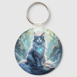 **Majestic Fantasy Cat with Mystical Aura – High F Sleutelhanger