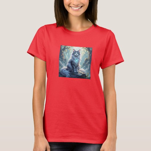 **Majestic Fantasy Cat with Mystical Aura – High F T-shirt (Voorkant)