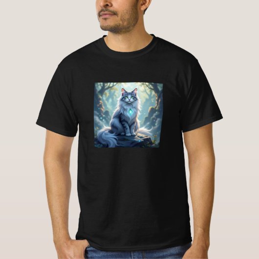 **Majestic Fantasy Cat with Mystical Aura – High F T-shirt (Voorkant)