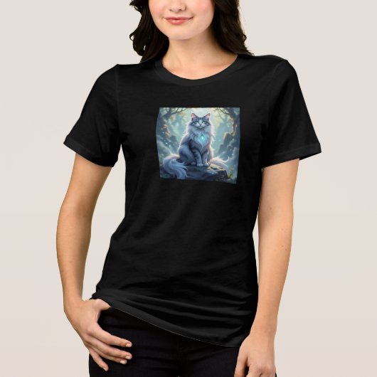 **Majestic Fantasy Cat with Mystical Aura – High F Tri-Blend Shirt (Voorkant)
