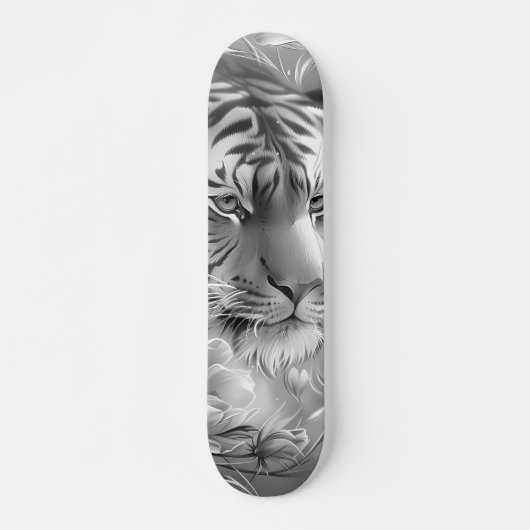 Majestic Fantasy Gray Scale Tiger Head & Florals  Persoonlijk Skateboard (Voorkant)