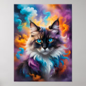 Majestic Fluffy Cat met Piercing Blue Eyes Poster (Voorkant)