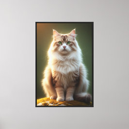 Majestic Fluffy Cat – Serene Green-Eyed Feline Canvas Afdruk
