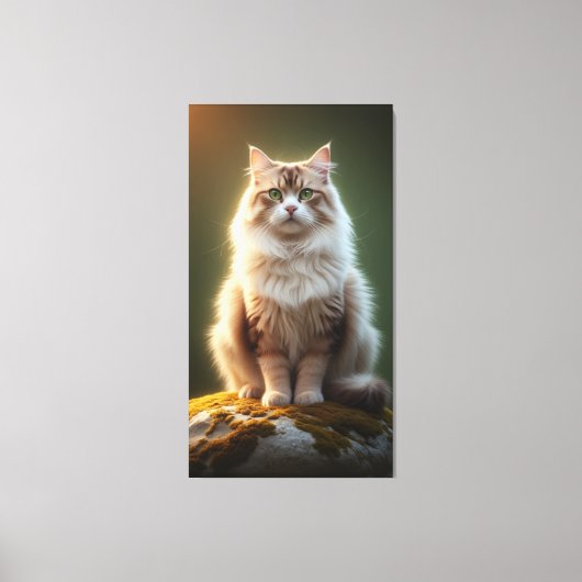 Majestic Fluffy Cat – Serene Green-Eyed Feline Canvas Afdruk (Voorkant)