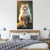 Majestic Fluffy Cat – Serene Green-Eyed Feline Canvas Afdruk (Insitu (Slaapkamer))