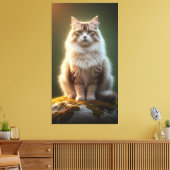 Majestic Fluffy Cat – Serene Green-Eyed Feline Canvas Afdruk (Insitu (Woonkamer))