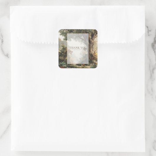 Majestic Forest Ancient Tree Gold Frame Landscape Vierkante Sticker (Tas)