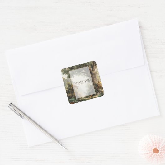 Majestic Forest Ancient Tree Gold Frame Landscape Vierkante Sticker (Envelop)