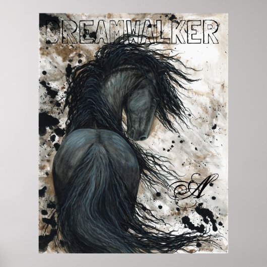 Majestic Friesian Black Stallion Horse van BiHrLe Poster (Voorkant)