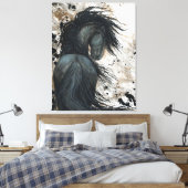 Majestic Friesian Horse by Bihrle Canvas Print (Insitu (Slaapkamer))