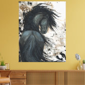 Majestic Friesian Horse by Bihrle Canvas Print (Insitu (Woonkamer))