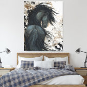 Majestic Friesian Horse by Bihrle Canvas Print (Insitu (Slaapkamer))