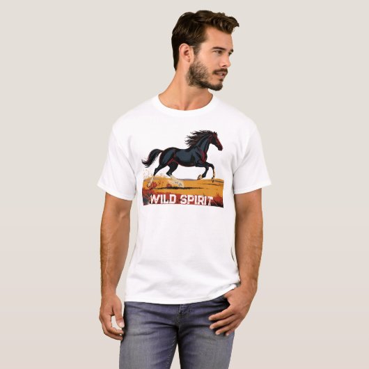 Majestic Galloping Horse Freedom Quote Typography  T-shirt (Voorkant volledig)