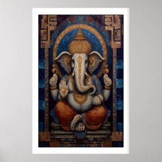Majestic Ganesha Wall Art - Mosaic Design with Poster