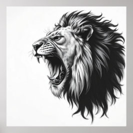 Majestic Gaze: Lion Face Charcoal Portret Poster