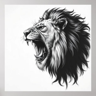Majestic Gaze: Lion Face Charcoal Portret Poster