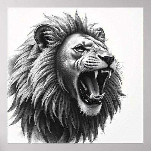 Majestic Gaze: Lion Face Charcoal Portret Poster (Voorkant)