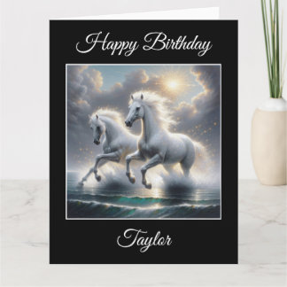 Majestic Glittery Witte Paarden Zeegezicht Kaart