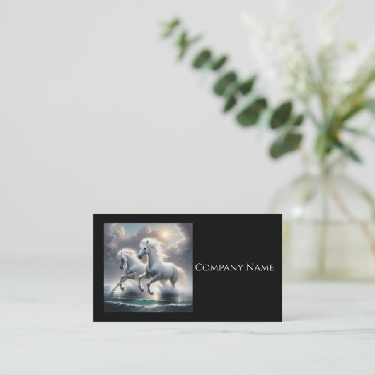 Majestic Glittery Witte Paarden Zeegezicht Visitekaartje (Staand voorkant)