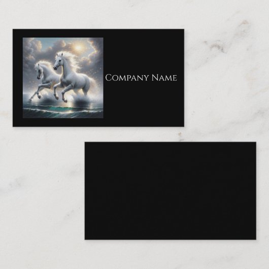 Majestic Glittery Witte Paarden Zeegezicht Visitekaartje (Voorkant / Achterkant)