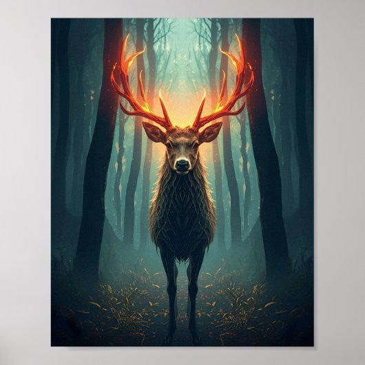 Majestic Glowing Deer Wall Art – Mystical Poster (Voorkant)