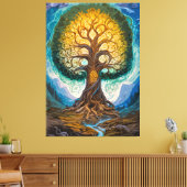 Majestic Glowing Yggdrasil Tree Fantasy Art Canvas Afdruk (Insitu (Woonkamer))