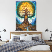 Majestic Glowing Yggdrasil Tree Fantasy Art Canvas Afdruk (Insitu (Slaapkamer))