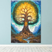 Majestic Glowing Yggdrasil Tree Fantasy Art Canvas Afdruk (Insitu (Houten vloer))