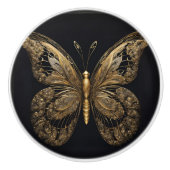 Majestic Gold Butterfly op zwart Keramische Knop (Voorkant)
