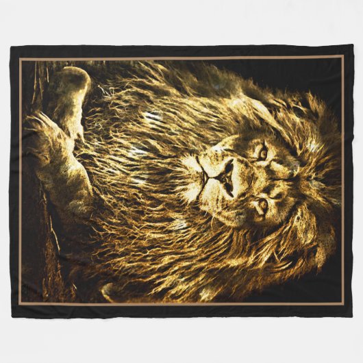 Majestic Gold Lion Fleece Deken (Voorkant (Horizontaal))
