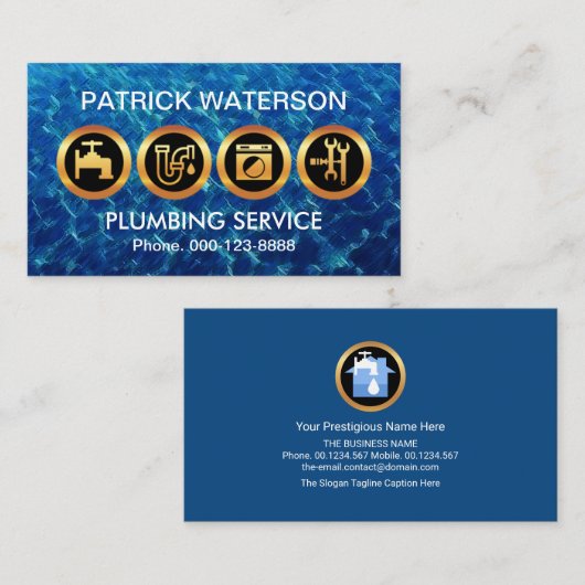 Majestic Gold Plumber Icons Overstromde Blauwe Wat Visitekaartje (Voorkant / Achterkant)