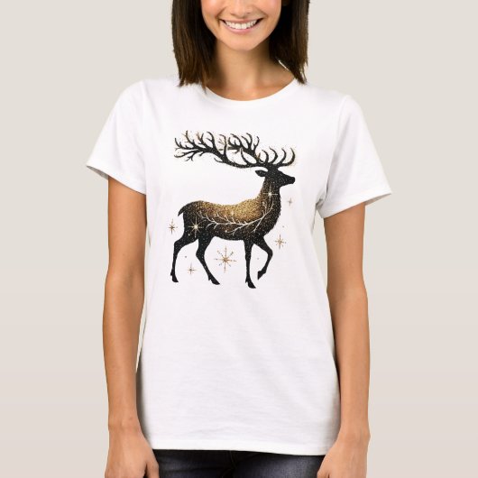 Majestic Gold Starry Reindeer T-shirt (Voorkant)