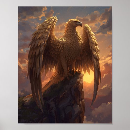 Majestic Golden Eagle Fantasy – Mythical Phoenix Poster (Voorkant)