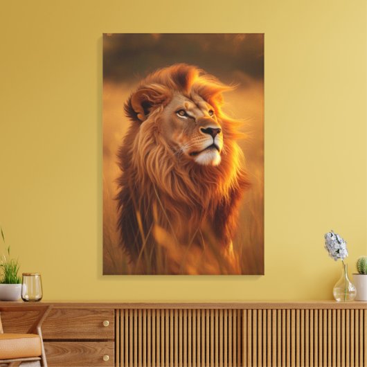 Majestic Golden Lion at Sunset – Canvas Wall Art   (Insitu (Woonkamer))