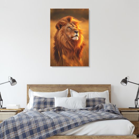 Majestic Golden Lion at Sunset – Canvas Wall Art   (Insitu (Slaapkamer))