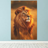 Majestic Golden Lion at Sunset – Canvas Wall Art Afdruk (Insitu (Houten vloer))