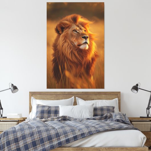Majestic Golden Lion at Sunset – Canvas Wall Art Afdruk (Insitu (Slaapkamer))
