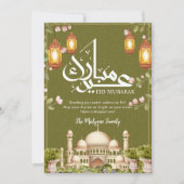 Majestic Golden Mosque and Lanterns Eid Card Feestdagenkaart (Voorkant)