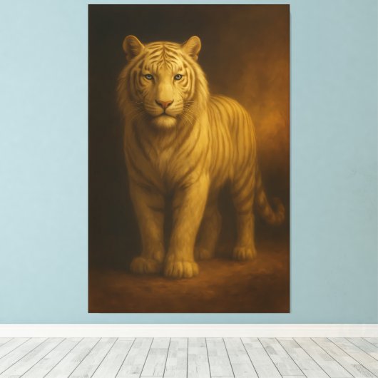Majestic Golden White Tiger – Fine Art Premium Can Canvas Afdruk (Insitu (Houten vloer))